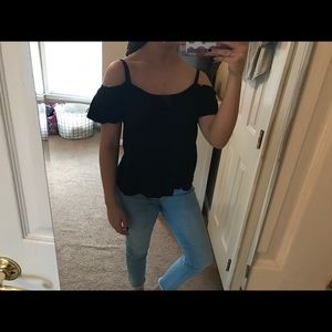 Black cold shoulder short sleeve top